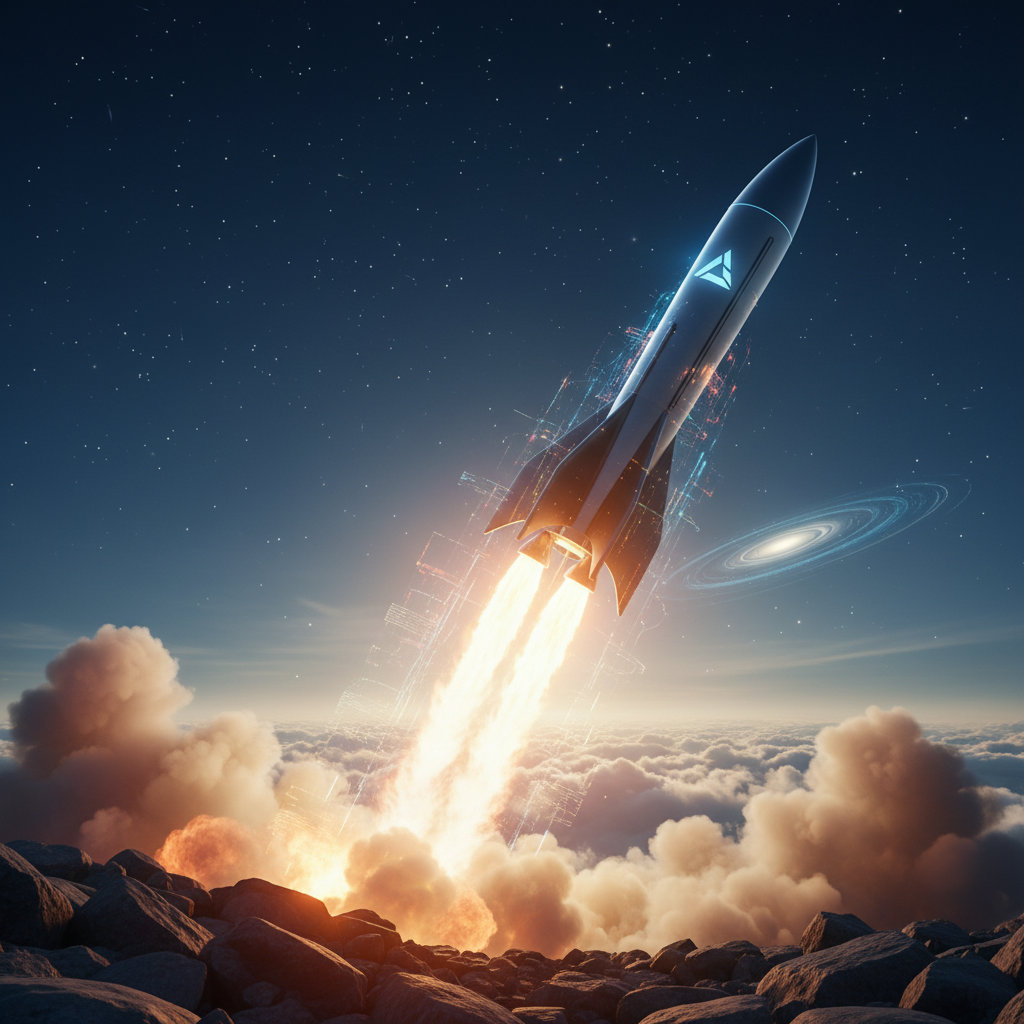 Rocket launching into space — growth and scale visual